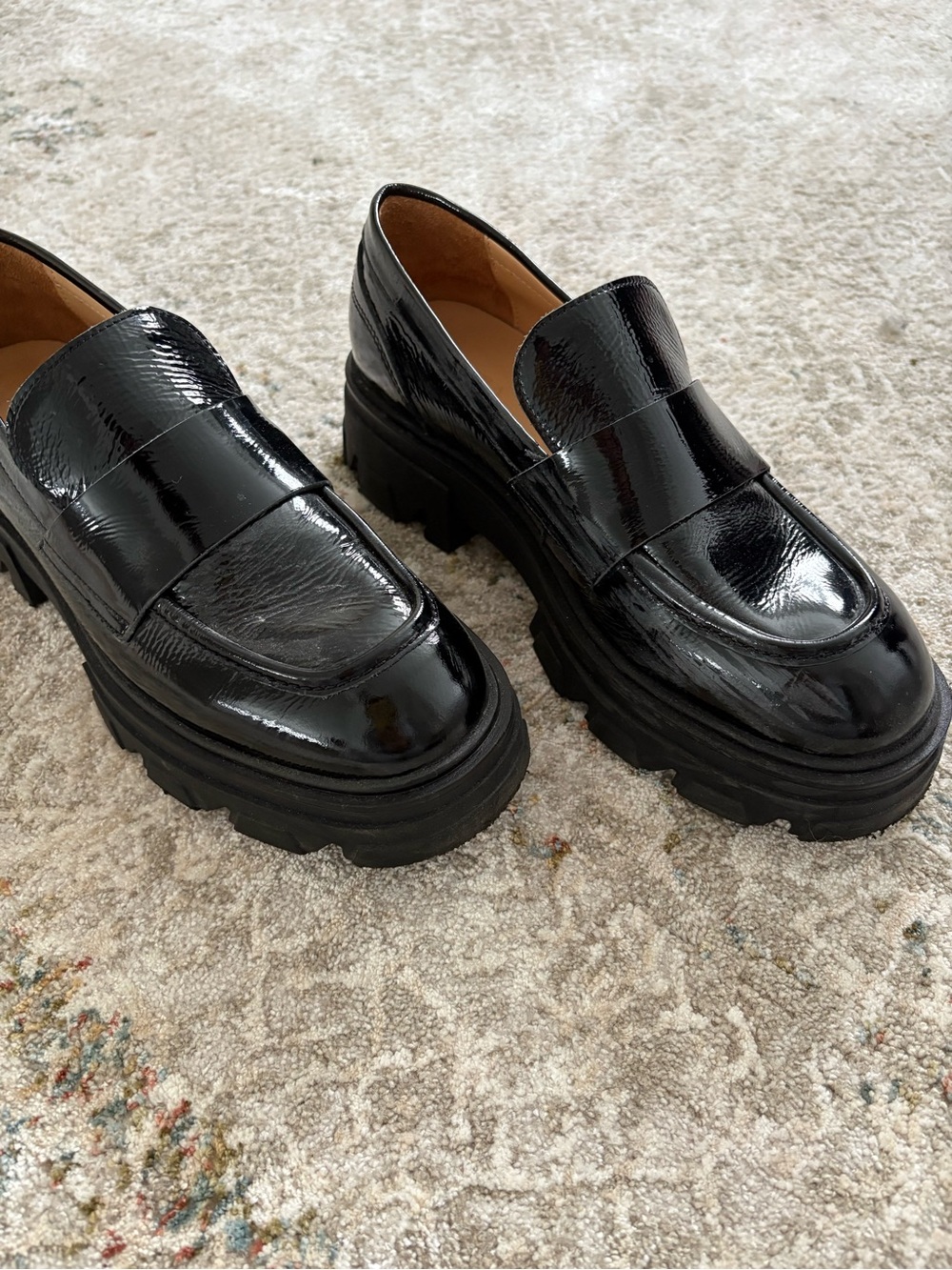 Black Patent Chunky Lug Loafers - Stylish Slip-Ons